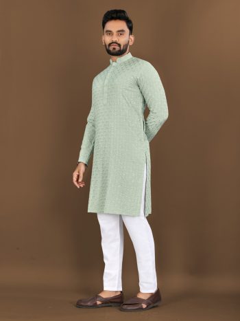 FASHIONABLE RAYON HEAVY EMBROIDERY WITH SEQUENCE WORK KURTA PAYJAMA PISTA