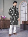 LATEST ROYAL LINEN EMROIDERY WITH SEQUENCE WORK  KURTA PAYJAMA BLACK