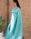LATEST SOFT LICHI SILK JACQUARD WORK SAREE WITH UNSTITCHED BLOUSE SKY