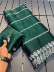 LUXURY PURE SOFT JIMMY CHOO SILK SEQUENCE WORK WITH WORK BORDER SAREE WITH UNSTITCHED BLOUSE  GREEN