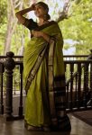 MODERN LICHI SILK JACQUARD WORK SAREE WITH UNSTITCHED BLOUSE GREEN