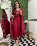 1NEW ARRIVAL CHANDERI SEQUENCE EMBROIDERY WORK TOP BOTTOM WITH DUPATTA FESTIVE WEAR WHOLESALE PRICE ETHNIC GARMENT (8)