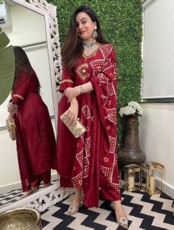 NEW ARRIVAL CHANDERI SEQUENCE EMBROIDERY WORK TOP BOTTOM WITH DUPATTA  RED