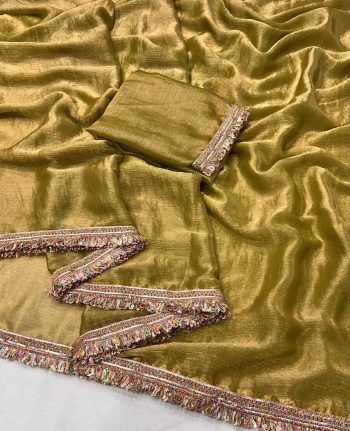 NEW ARRIVAL FENDY CHIFFON SEQUENCE LACE SAREE WITH UNSTITCHED BLOUSE MUSTARD