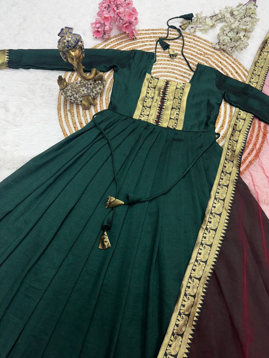 1NEW ARRIVAL VICHITRA SILK JACQUARD WEAVING ZARI BORDER WORK ANARKALI WITH DUPATTA FESTIVE WEAR WHOLESALE PRICE ETHNIC GARMENT (6)