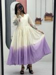 RICH LOOK SOFT COTTON THREAD EMBROIDERY WORK ONE PIECE DRESS  LAVENDER