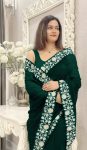 2ATTRACTIVE GEORGETTE EMBROIDERY SEQUENCE WORK WITH SEQUENCE LACE SAREE WITH UNSTITCHED BLOUSE PARTY WEAR WHOLESALE PRICE ETHNIC GARMENT (27)