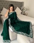 ATTRACTIVE GEORGETTE EMBROIDERY SEQUENCE WORK WITH SEQUENCE LACE SAREE WITH UNSTITCHED BLOUSE GREEN