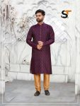 ATTRACTIVE JACQUARD MEN'S KURTA PAYJAMA WINE