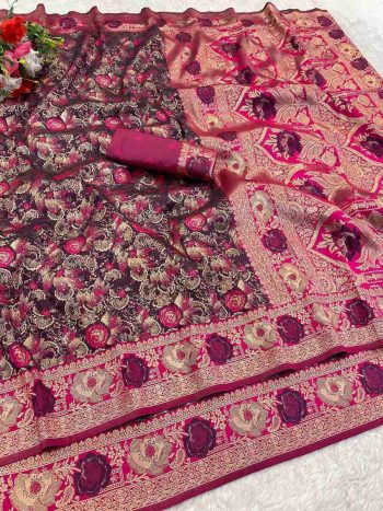 ATTRACTIVE KANJIVARAM SOFT SILK ZARI WOVEN SAREE WITH UNSTITCHED BLOUSE WINE