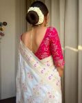 2ATTRACTIVE LICHI SILK JACQUARD WORK SAREE WITH UNSITICHED BLOUSE BRIDAL WEAR WHOLESALE PRICE ETHNIC GARMENT (38)