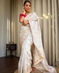 2ATTRACTIVE LICHI SILK JACQUARD WORK SAREE WITH UNSITICHED BLOUSE BRIDAL WEAR WHOLESALE PRICE ETHNIC GARMENT (38)