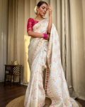 2ATTRACTIVE LICHI SILK JACQUARD WORK SAREE WITH UNSITICHED BLOUSE BRIDAL WEAR WHOLESALE PRICE ETHNIC GARMENT (38)