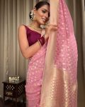 2ATTRACTIVE LICHI SILK JACQUARD WORK SAREE WITH UNSTITCHED BLOUSE FESTIVAL WEAR WHOLE SALE PRICE ETHNIC GARMENT (97)