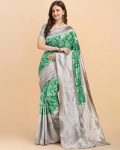 ATTRACTIVE LICHI SILK JACQUARD WORK SAREE WITH UNSTITCHED BLOUSE GREEN
