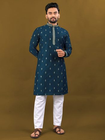 ATTRACTIVE MATKA SILK SILVER JARI WITH EMBROIDERY BUTI  KURTA PAYJAMA TEAL