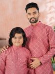 2ATTRACTIVE SOFT SILK SILVER AND MATE SEQUENCE WITH EMBROIDERY WORK MEN’S AND KID’S COMBO KURTA PAYJAMA PARTY WEAR WHOLESALE PRICE ETHNIC GARMENT (45)
