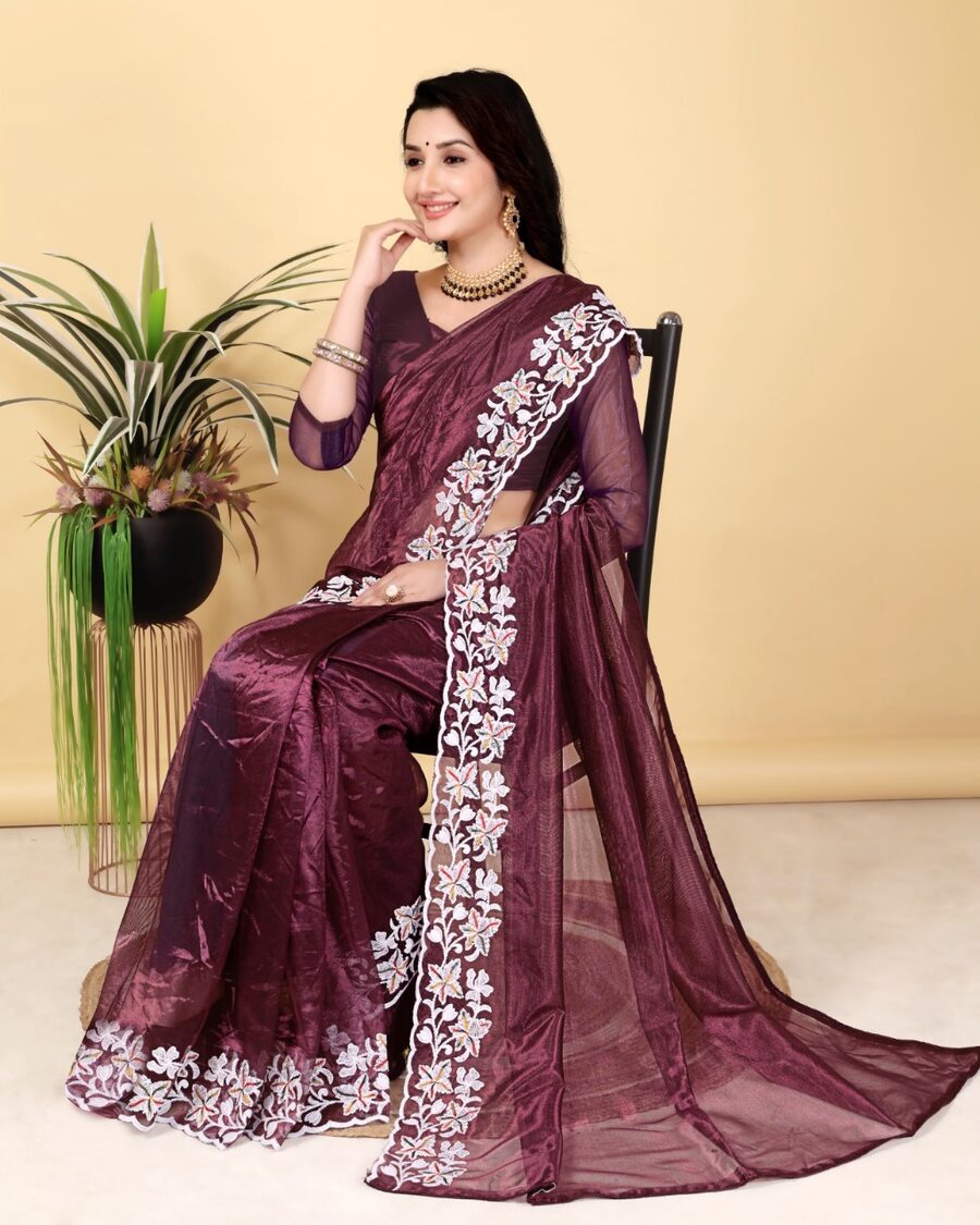 2ATTRACTIVE TWILL NET MULTI WORK SAREE WITH UNSTITCHED BLOUSE PARTY WEAR WHOLESALE PRICE ETHNIC GARMENT (21)
