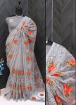 2DESIGNER BUTTERFLY NET THREAD AND AARI EMBROIDERY WORK WITH STONE WORK SAREE WITH UNSTITCHED BLOUSE FESTIVAL WEAR WHOLESALE PRICE ETHNIC GARMENT (39)
