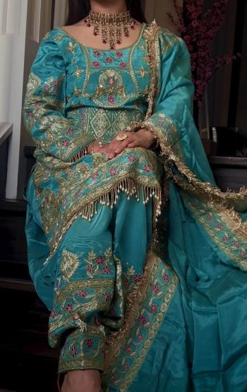 DESIGNER CREPE EMBROIDERY SEQUENCE WORK TOP PATIYALA WITH DUPATTA  SKY