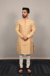 DESIGNER JACQUARD THREAD EMBROIDERY WORK KURTA PAYJAMA PEACH