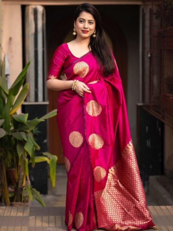 DESIGNER LICHI SILK JACQUARD WORK SAREE WITH UNSTITCHED BLOUSE PINK