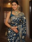 2DESIGNER LICHI SILK JACQUARD WORK SAREE WITH UNSTITCHED BLOUSE WEDDING WEAR WHOLESALE PRICE ETHNIC GARMENT (50)