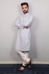 DESIGNER SOFT SILK SILVER AND MATE SEQUENCE WITH EMBROIDERY WORK KURTA PAYJAMA SKY