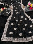 DESIGNER TABBY ORGANZA THREAD WORK AND ARCO BORDER SAREE WITH UNSTITCHED BLOUSE BLACK