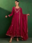 DESIGNER VICHITRA SILK SEQUENCE CODING EMBROIDERY WORK TOP BOTTOM WITH DUPATTA RED