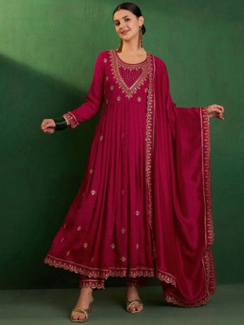 DESIGNER VICHITRA SILK SEQUENCE CODING EMBROIDERY WORK TOP BOTTOM WITH DUPATTA RED