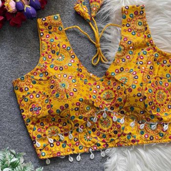 FABULOUS MONO SILK MULTI + ZARI WORK STITCHED BLOUSE YELLOW