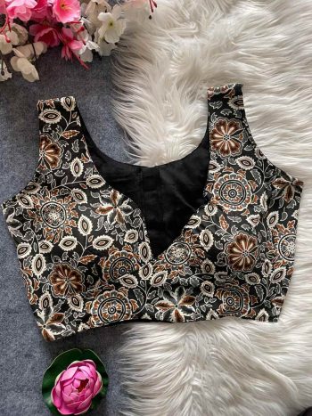 FANCY AJRAKH COTTON STITCHED BLOUSE BLACK