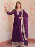 FANCY BLOOMING GEORGETTE ZARI & SEQUENCE EMBROIDERY WORK GOWN WITH DUPATTA PURPLE