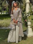 FANCY CREPE EMBROIDERY SEQUENCE WORK WITH REAL MIRROR HAND WORK TOP PALAZZO WITH DUPATTA GREY