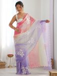 FANCY GOLD CRUSH EMBROIDERY WORK SAREE WITH UNSTITCHED BLOUSE PINK + LAVENDER