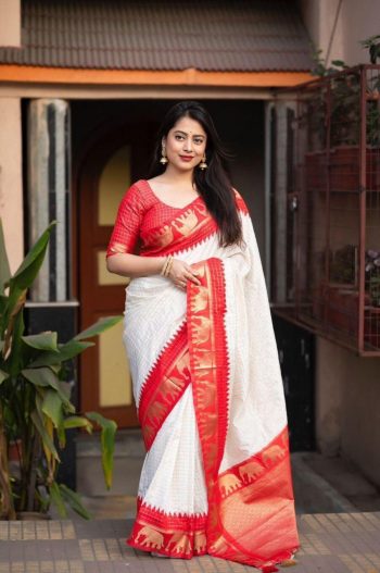 FASHIONABLE LICHI SILK JACQUARD WORK SAREE WITH UNSTITCHED BLOUSE RED