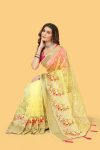 2FASHIONABLE ORGANZA SILK THREAD AND ZARI-DORI WORK WITH STONE WORK SAREE WITH UNSTITCHED BLOUSE WEDDING WEAR WHOLESALE PRICE ETHNIC GARMENT (26)