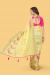 2FASHIONABLE ORGANZA SILK THREAD AND ZARI-DORI WORK WITH STONE WORK SAREE WITH UNSTITCHED BLOUSE WEDDING WEAR WHOLESALE PRICE ETHNIC GARMENT (26)