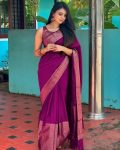 LATEST LICHI SILK JACQUARD WORK SAREE WITH UNSTITCHED BLOUSE WINE