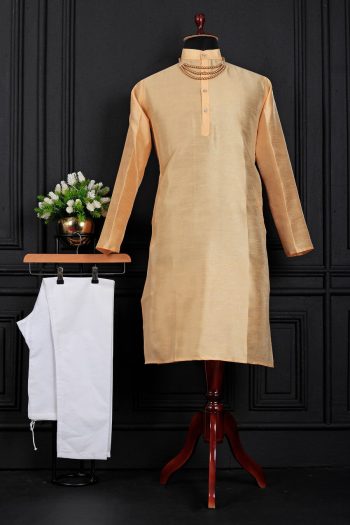 MODERN BANGLORI SILK PLAIN WORK MEN'S KURTA PAYJAMA CREAM
