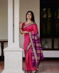 MODERN LICHI SILK JACQUARD WORK SAREE WITH UNSTITCHED BLOUSE PINK