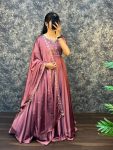 MODERN SILK EMBROIDERY WORK GOWN WITH DUPATTA PINK