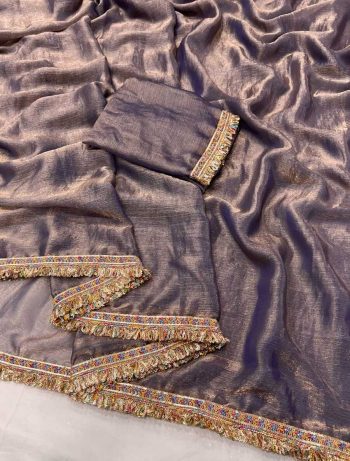 NEW ARRIVAL FENDY CHIFFON SEQUENCE LACE SAREE WITH UNSTITCHED BLOUSE GREY