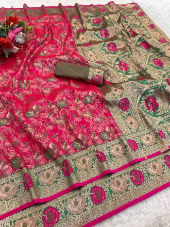 ATTRACTIVE KANJIVARAM SOFT SILK ZARI WOVEN SAREE WITH UNSTITCHED BLOUSE RANI