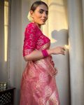 3ATTRACTIVE LICHI SILK JACQUARD WORK SAREE WITH UNSITICHED BLOUSE BRIDAL WEAR WHOLESALE PRICE ETHNIC GARMENT (50)