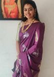 ATTRACTIVE LICHI SILK JACQUARD WORK SAREE WITH UNSTITCHED BLOUSE PURPLE