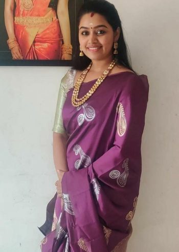 ATTRACTIVE LICHI SILK JACQUARD WORK SAREE WITH UNSTITCHED BLOUSE PURPLE