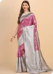 3ATTRACTIVE LICHI SILK JACQUARD WORK SAREE WITH UNSTITCHED BLOUSE PARTY WEAR WHOLESALE PRICE ETHNIC GARMENT (10)