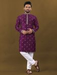 ATTRACTIVE MATKA SILK SILVER JARI WITH EMBROIDERY BUTI  KURTA PAYJAMA WINE